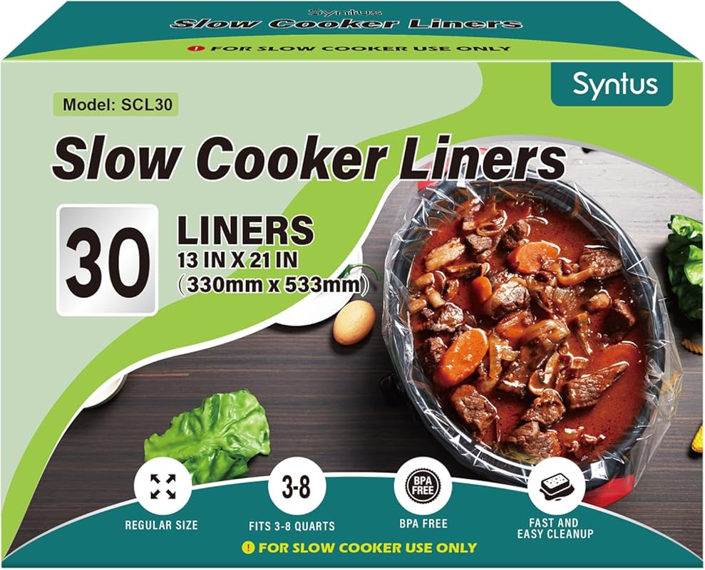 Syntus Large Slow Cooker Liners (30 Count): Disposable Bags Fit 3-8 Qu