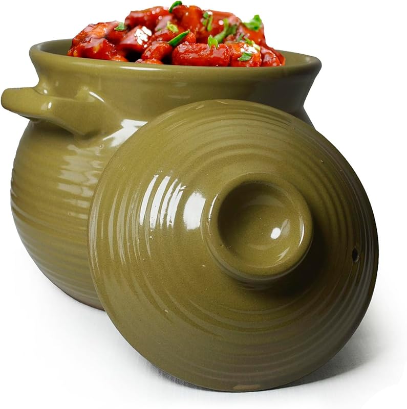 Earthen Jar 2qt Olive-green Ceramic Casserole Dish with Lid
