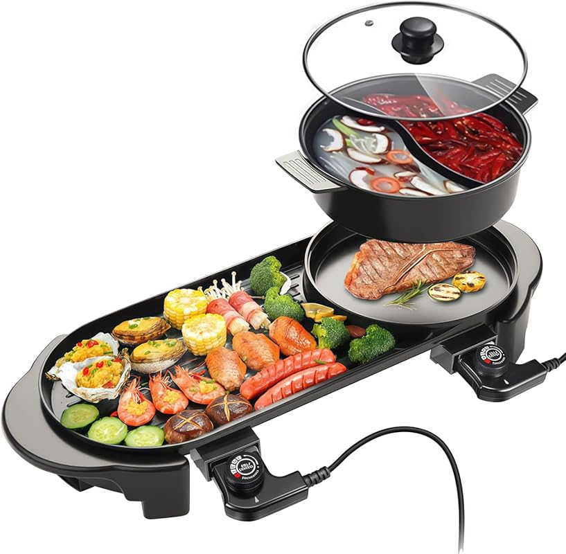 Electric Korean BBQ Grill & Hot Pot: Indoor Shabu-shabu, Removable Pot