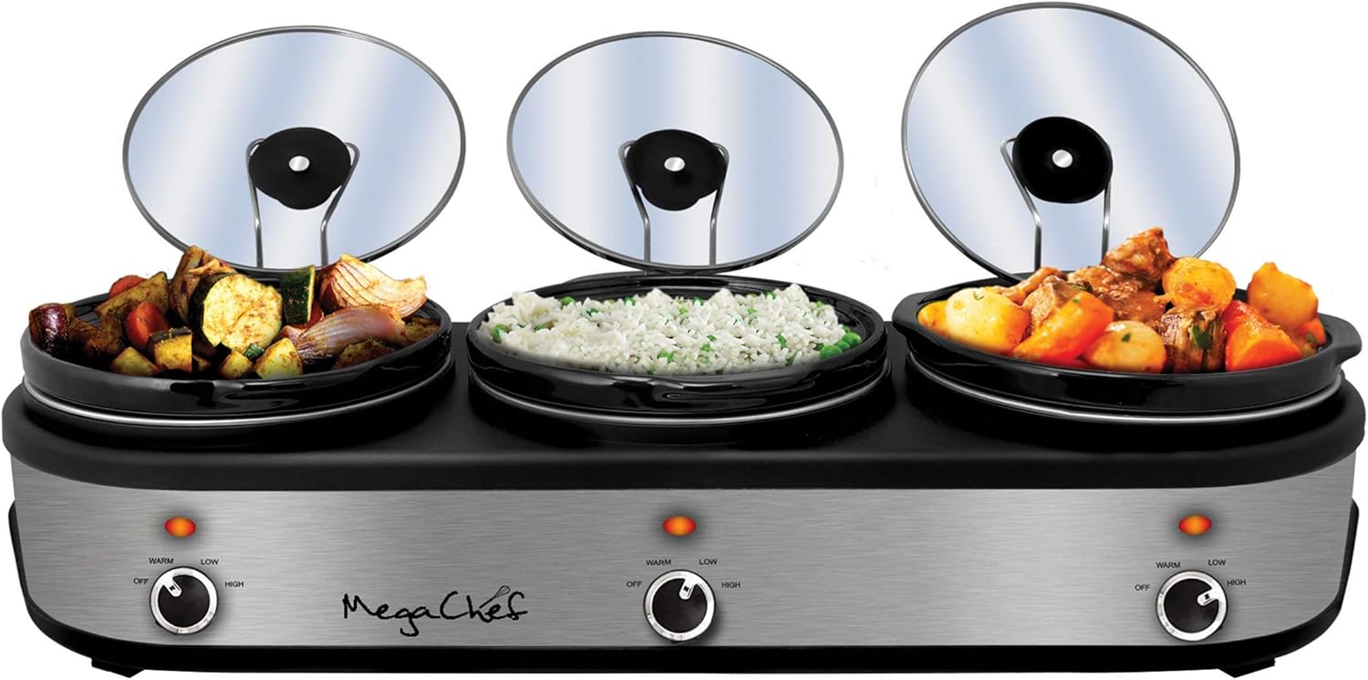 MegaChef 2.5 Quart Slow Cooker and Buffet Server with 3 Ceramic Cookin