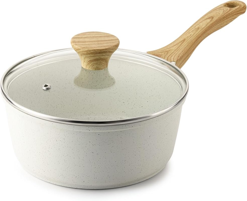 SENSARTE 2.5 Quart White Ceramic Nonstick Saucepan with Lid, Induction