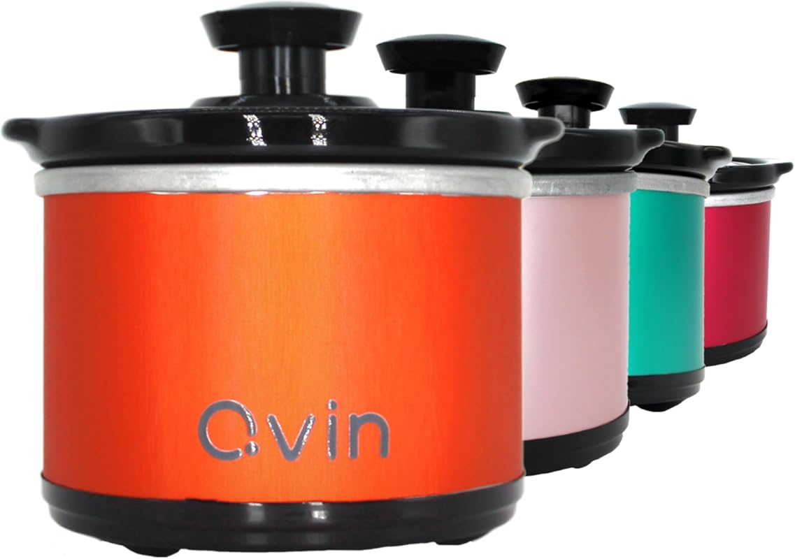 Mini 0.65 Qt Orange Round Slow Cooker & Fondue Pot with Stoneware Croc