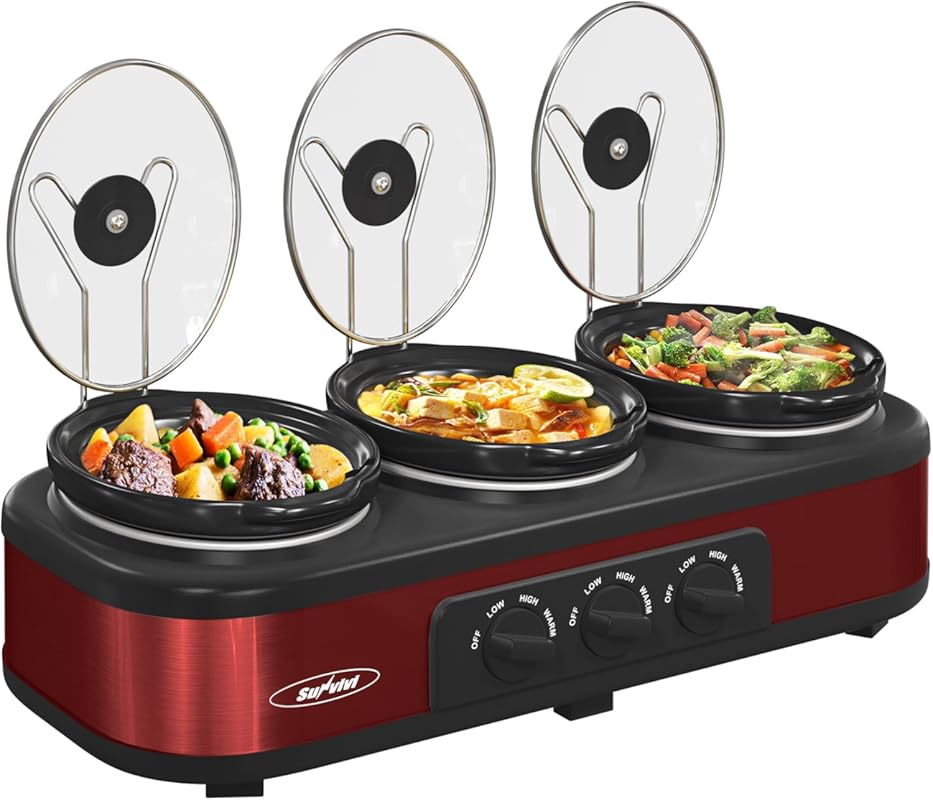 Sunvivi Triple Slow Cooker Buffet Servers and Warmer,3 Pot Food Small 