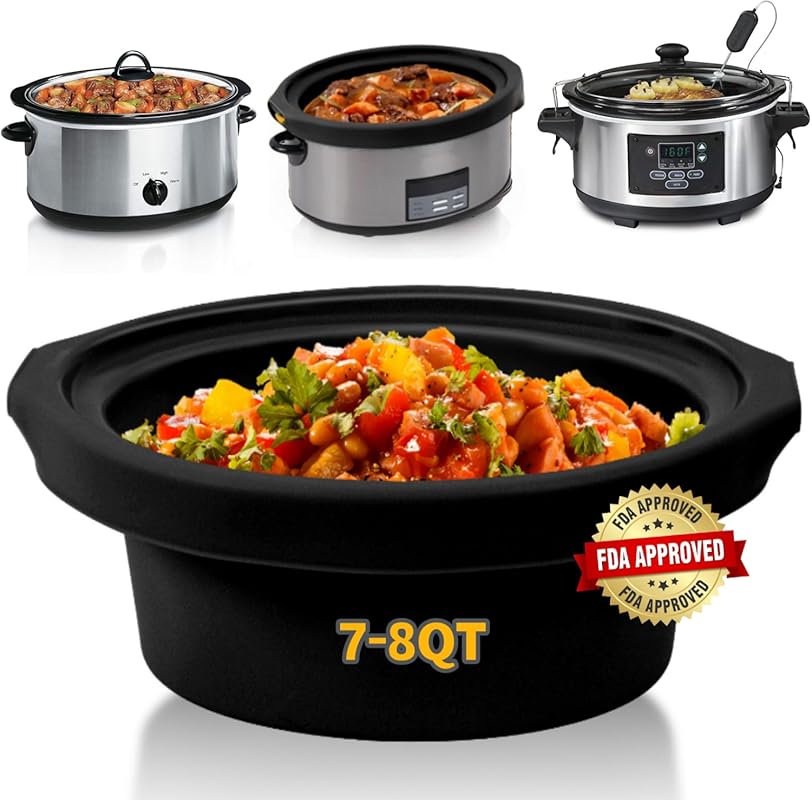 Reusable BPA-Free Silicone Slow Cooker Liners for 7-8 Quart Oval/Round