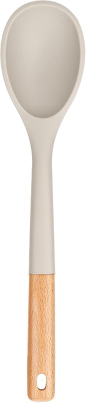 Large 13.2inch Silicone Cooking Spoon with Wooden Handle for Nonstick 