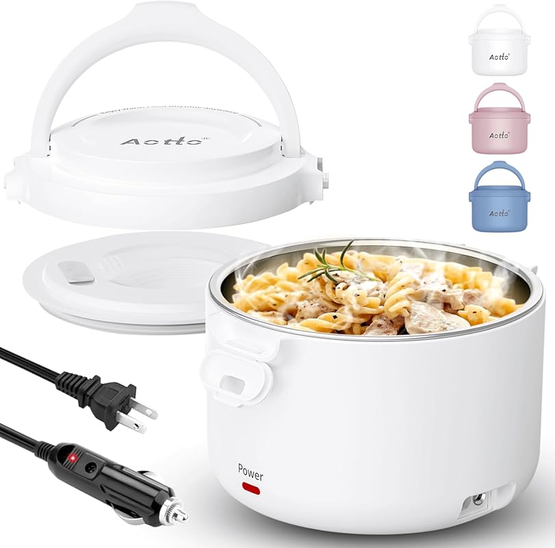 Aotto 32 Oz White 3-in-1 Electric Lunch Box Food Warmer Heater, 12V/24