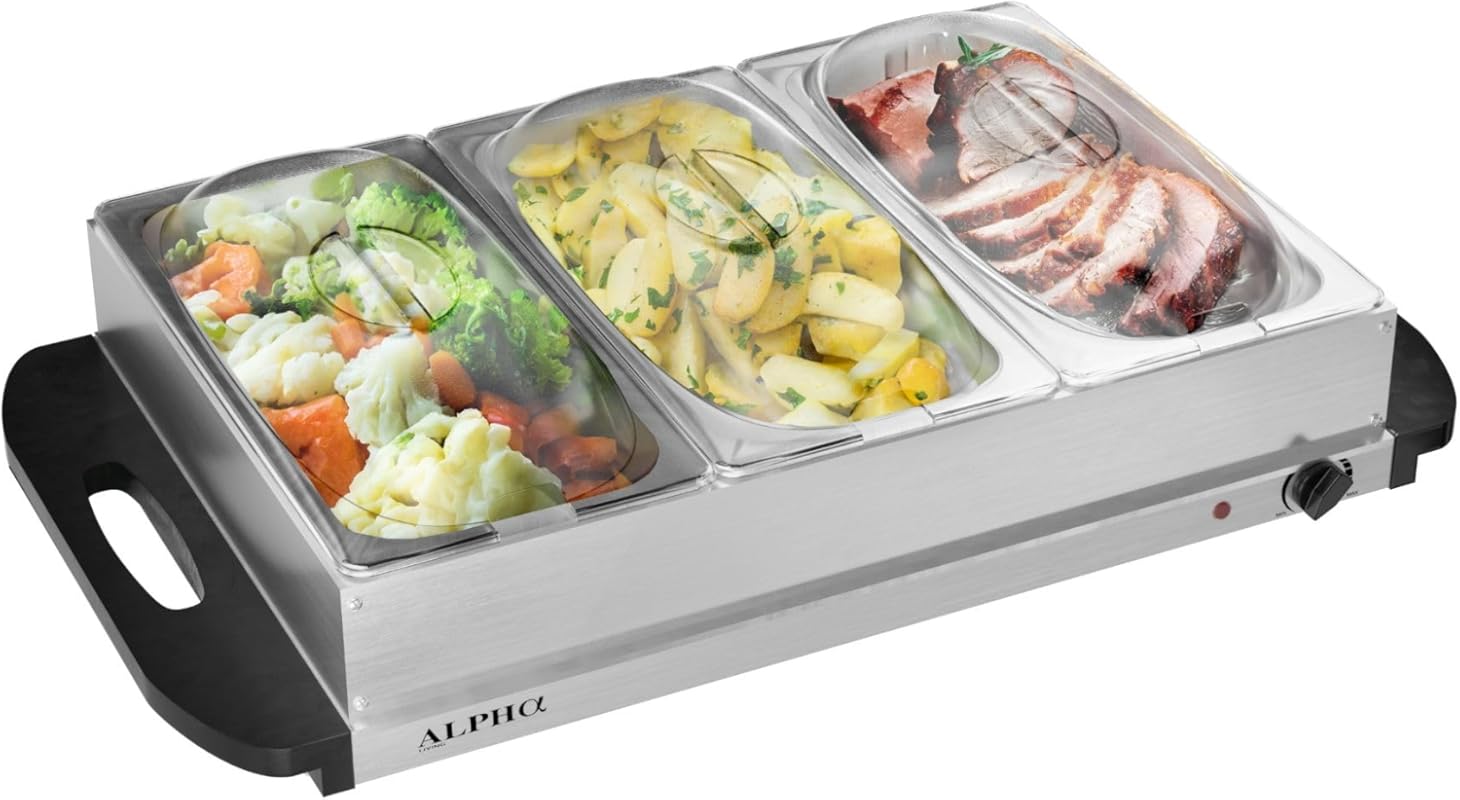 Alpha Living 3x2.5 Qt Electric Food Warmer Buffet Server with Temperat