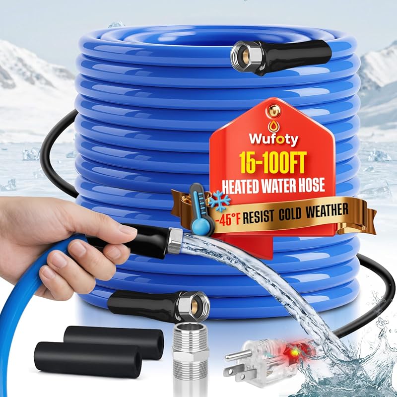 15FT Heated Drinking Water Hose for RV, Anti-Freeze to -47°F, 1/2