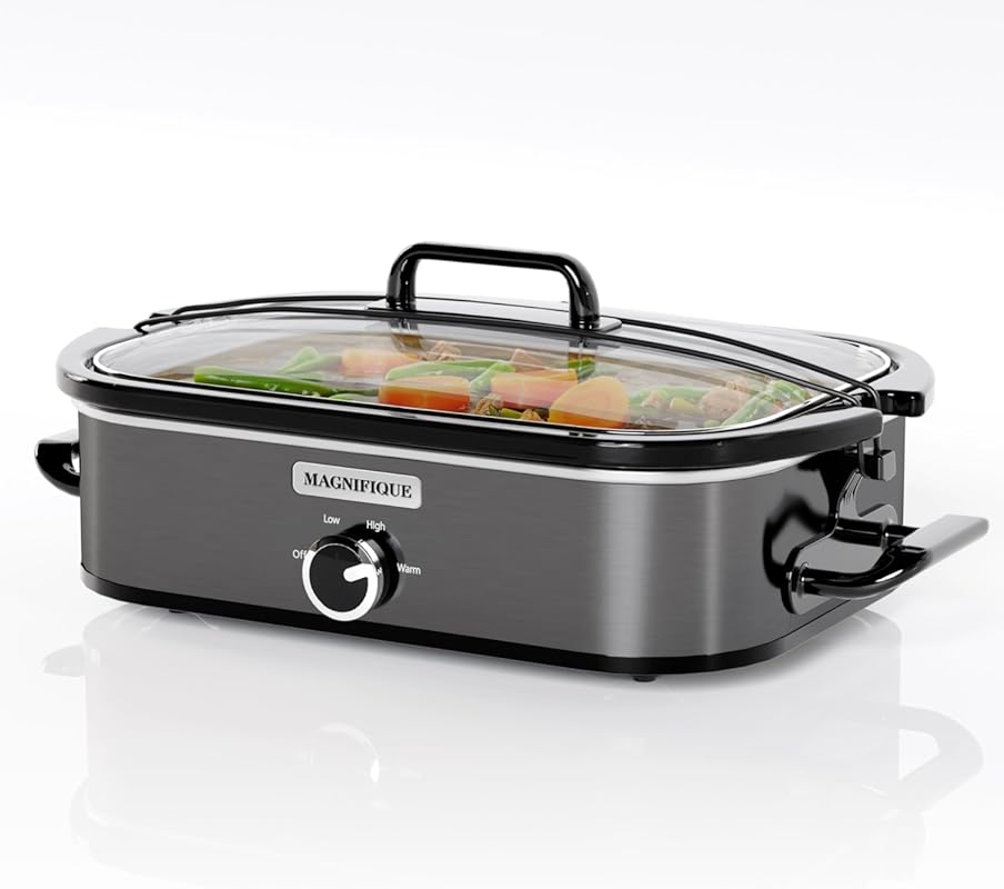 MAGNIFIQUE 4-Quart Slow Cooker: Manual Warm Setting, Dishwasher-Safe C