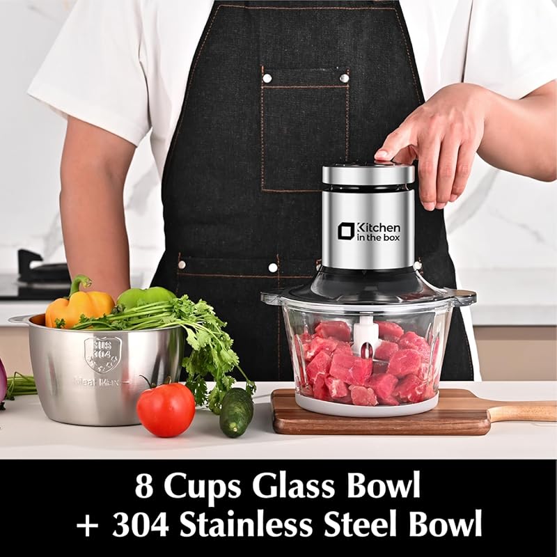 Kitchen in the box 8-Cup Food Processor: 400W Meat/Veggie Chopper with