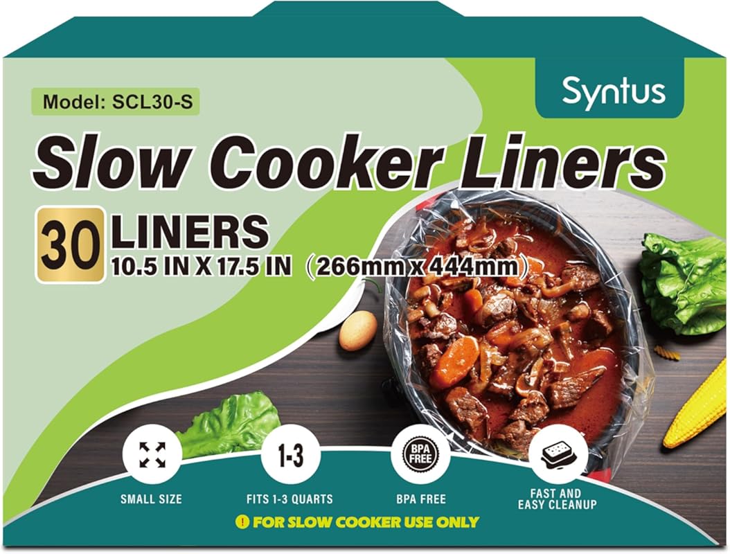 Syntus Small Size Slow Cooker Liners fit 1 to 3 Quart cooking trays.