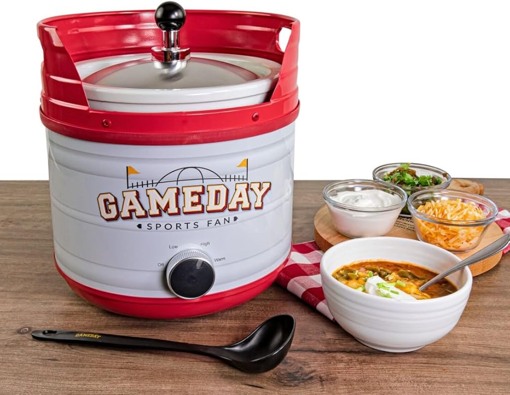 Nostalgia 4-Quart Game Day Kickin' Keg Slow Cooker with Lid and Ladle