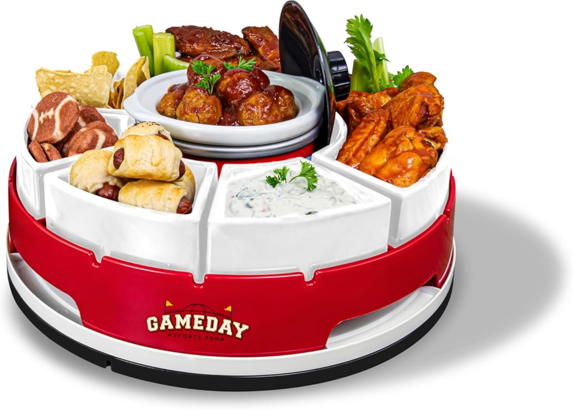 Nostalgia Gameday Heated Slow Cooker and Lazy Susan Serving Set for Pa