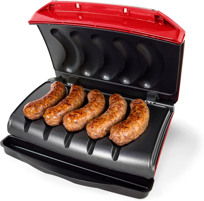 Nostalgia 5 Link Electric Sausage Grill for Brats, Hot Dogs, and Veggi