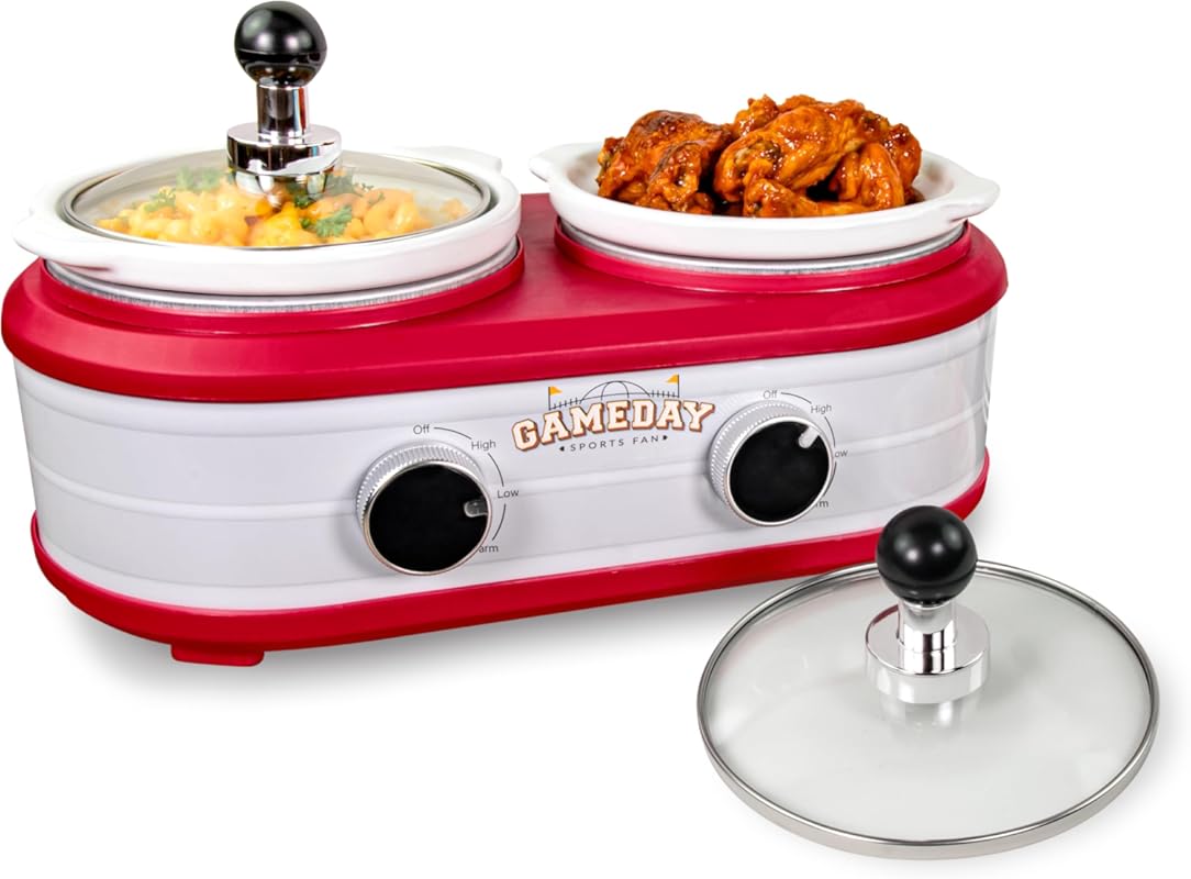 Nostalgia 2.5-Quart 2-Section Game Day Slow Cooker with Lid & Ladle