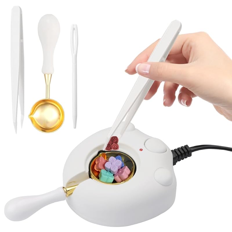 Electric Wax Seal Warmer Kit with Spoon & Tweezers for DIY Stamps, Sea