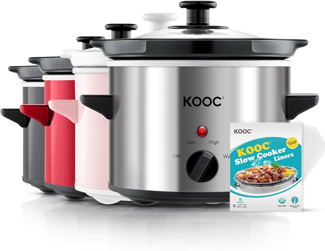 KOOC 2 Quart Round Slow Cooker with Free Liners, Adjustable Temp, Nutr