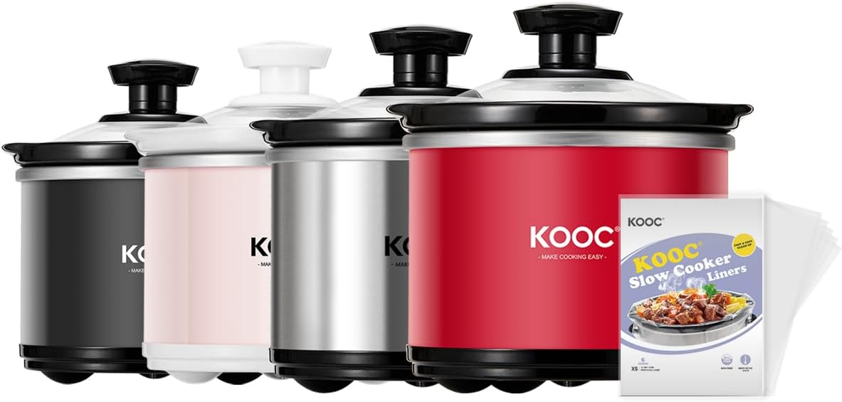 KOOC 0.65 Quart Red Round Small Slow Cooker with Nutrient Loss Reducti