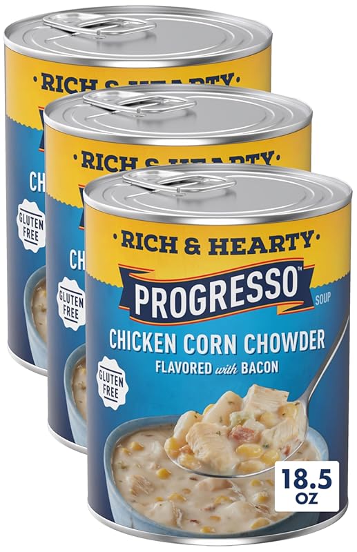 Progresso Rich and Hearty Chicken Corn Chowder Canned Soup with Bacon,