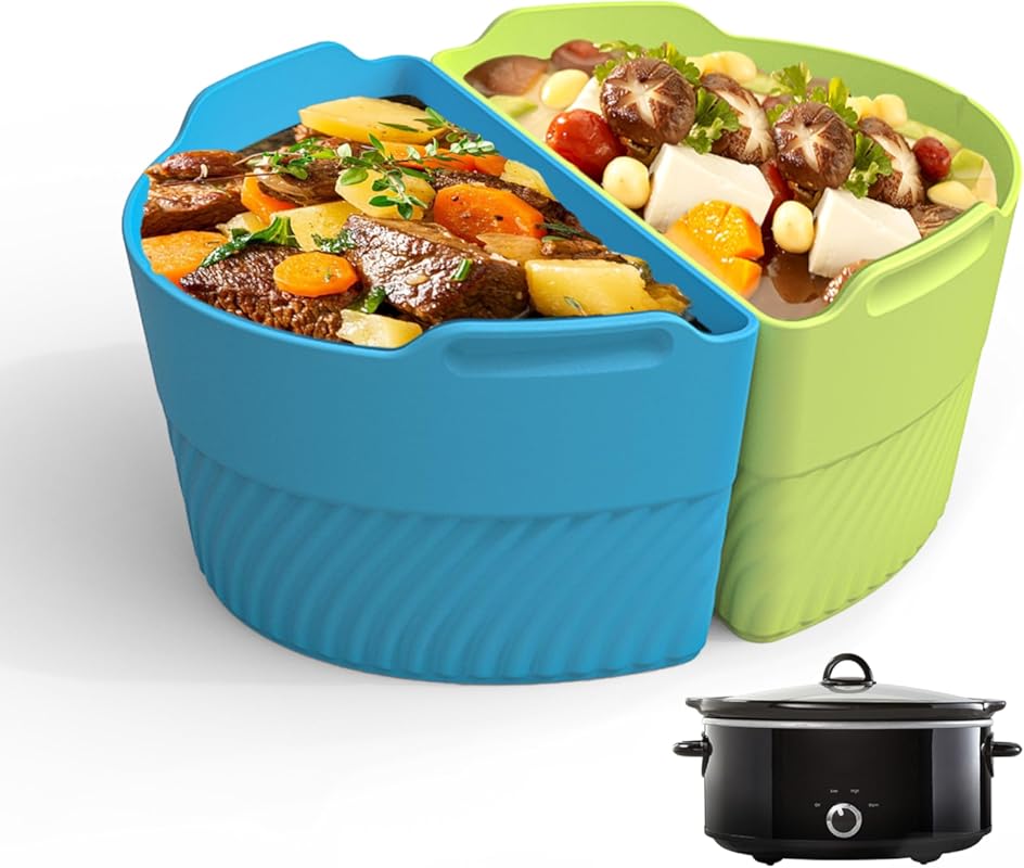 Silicone Slow Cooker Liners for Crock-Pot 6-8 QT, Green, Dual Meal Coo