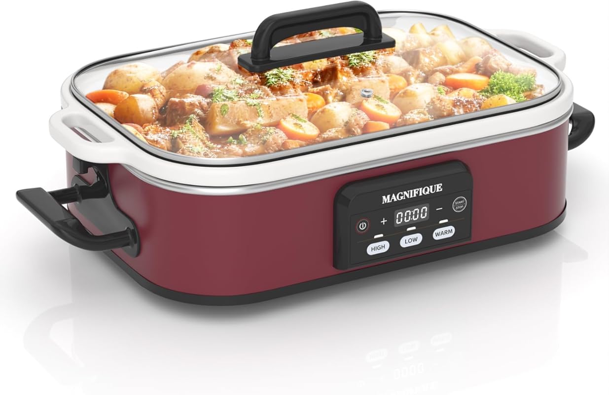 4 Quart Programmable Casserole Slow Cooker with Red Ceramic Baking Dis