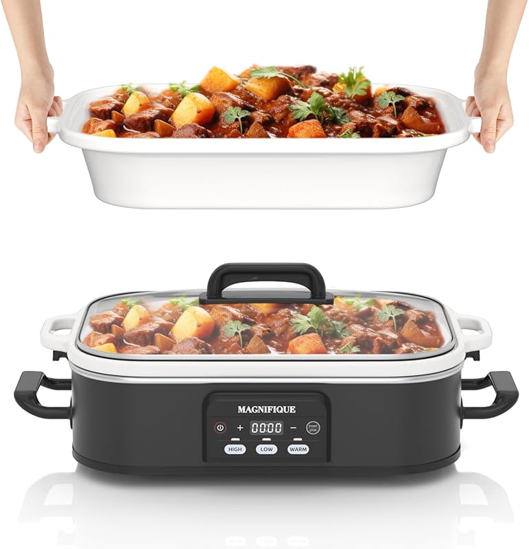 4 Quart Programmable Slow Cooker with Ceramic Baking Dish for Family D