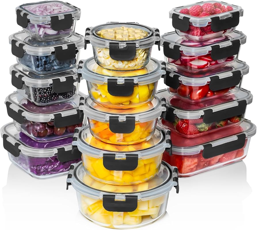 Razab 30-Piece Glass Food Storage Containers with Airtight Leakproof L