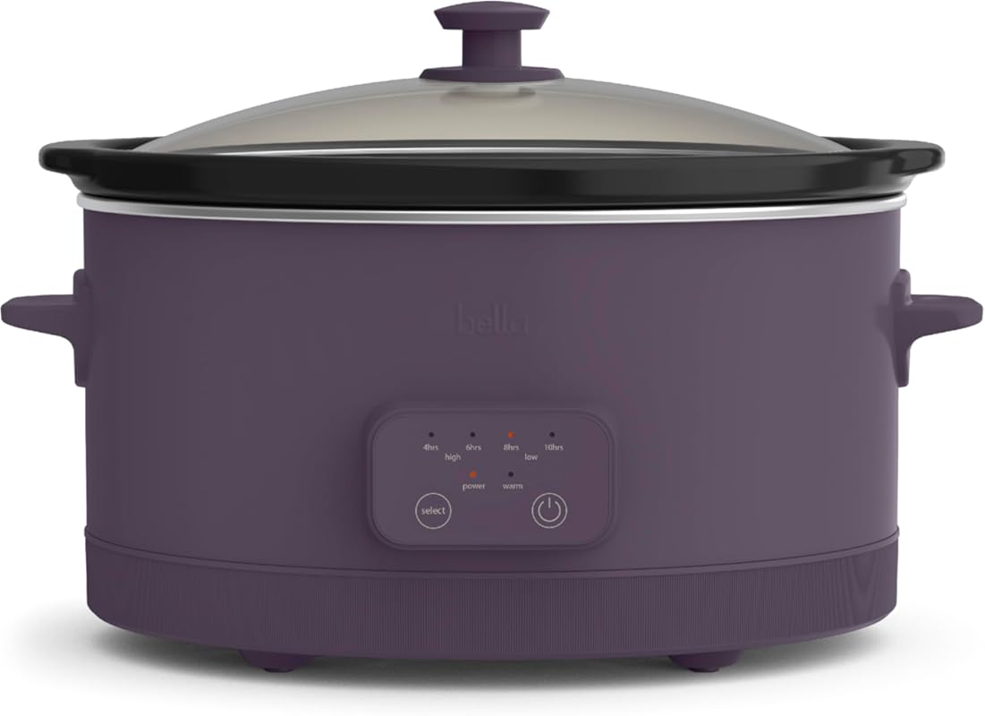 Bella 6.0 Qt Programmable Slow Cooker, Plum, Dishwasher Safe Stoneware