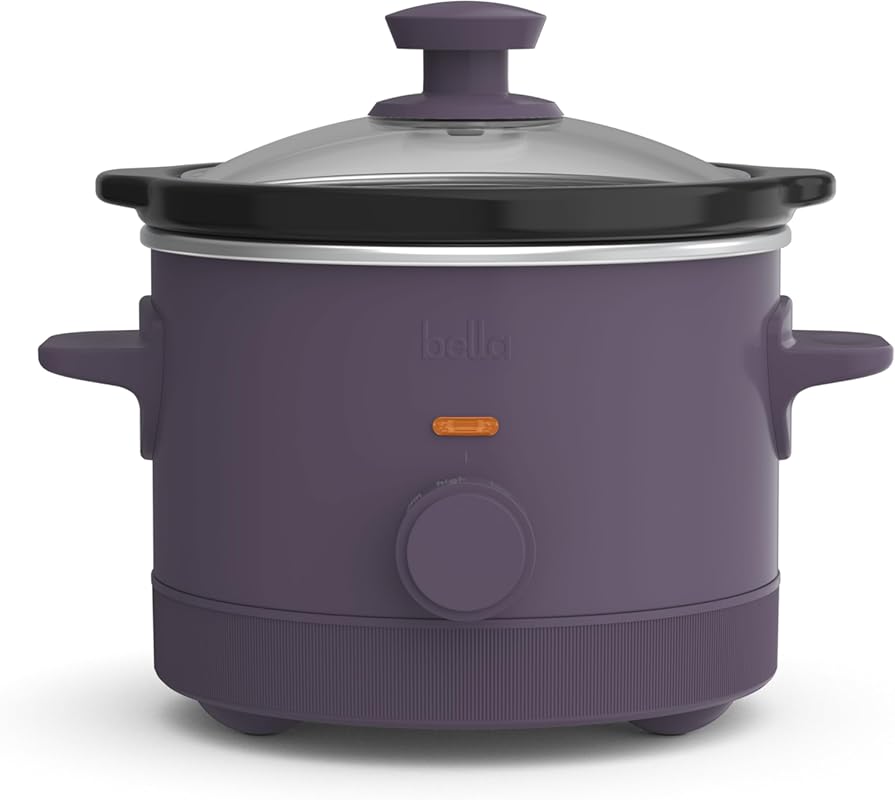 Bella 1.5 Qt Slow Cooker, 3 Heat Manual Control, Nonstick Ceramic Pot, Dishwasher Safe, Plum