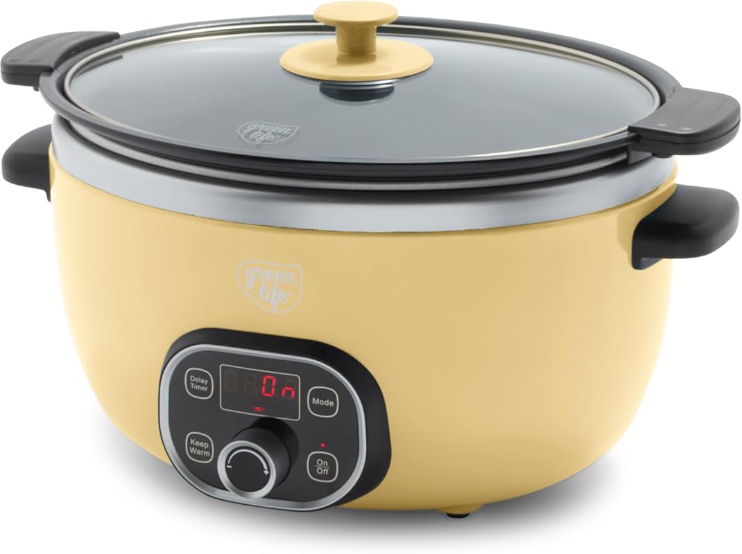 GreenLife 6QT Ceramic Nonstick Slow Cooker: Programmable, Keep Warm, S
