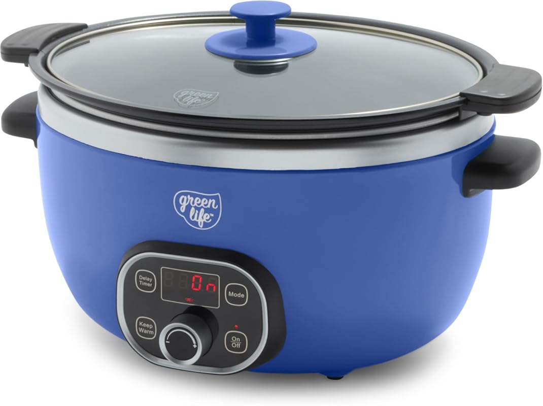 GreenLife 6QT Ceramic Nonstick Slow Cooker with Programmable Timer and