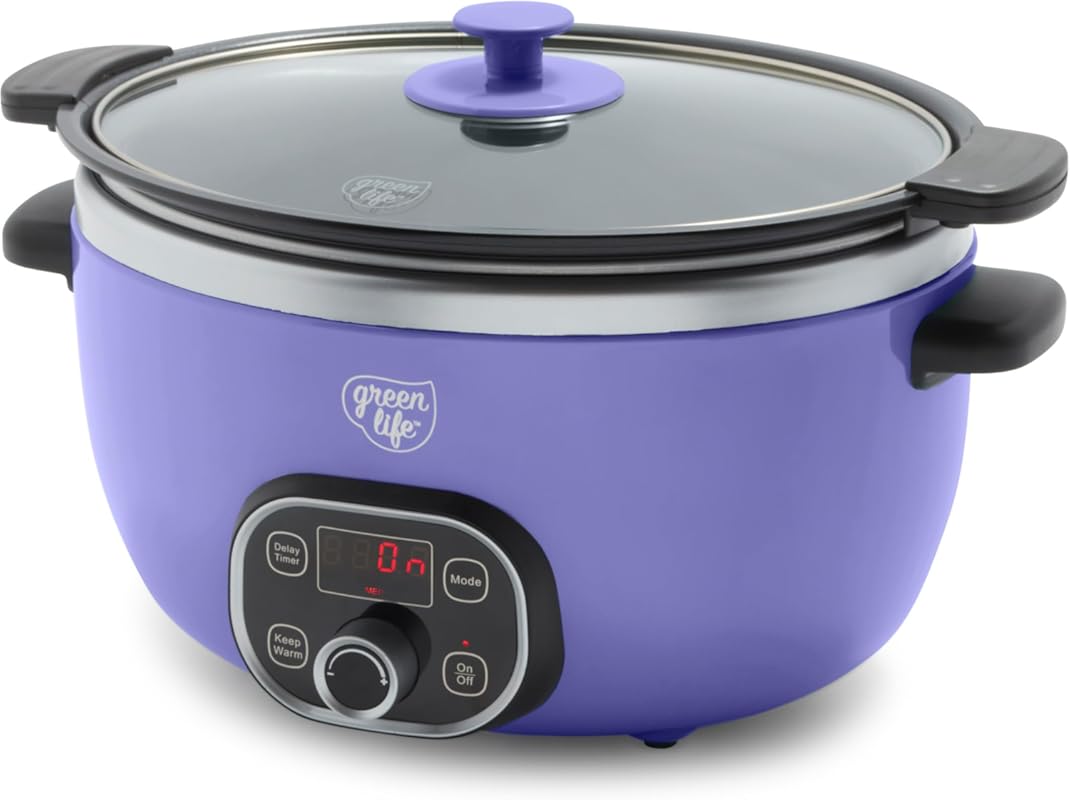 GreenLife 6QT Programmable Ceramic Slow Cooker with Nonstick Pot and D