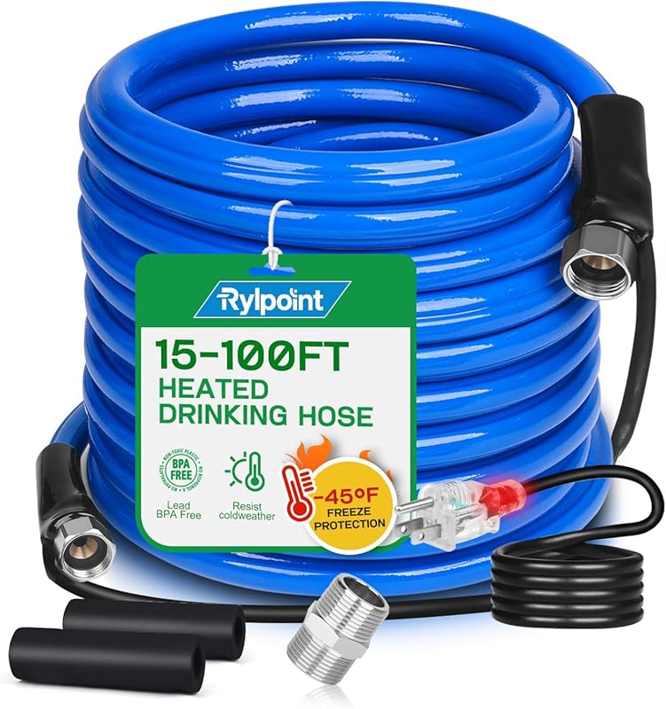 50FT Heated RV Drinking Water Hose, -47°F Anti-Freeze, 1/2