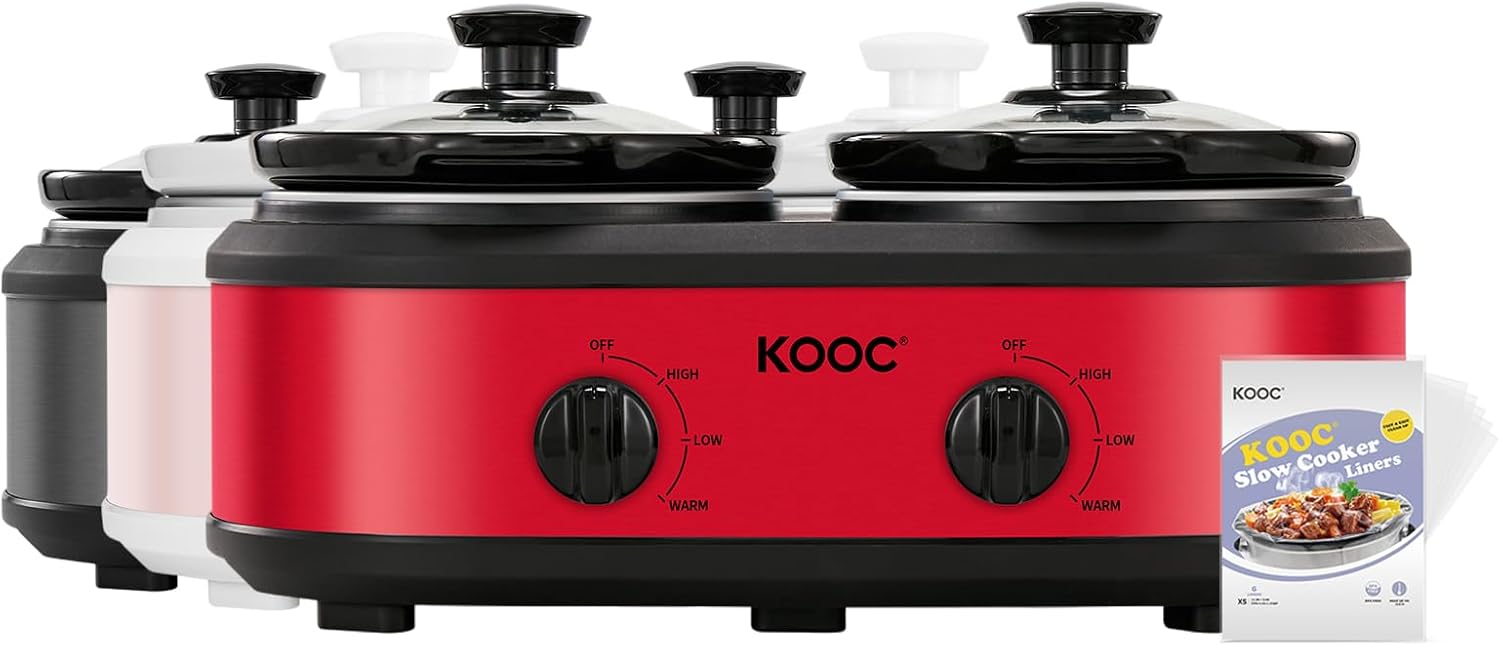 KOOC Triple Slow Cooker Buffet Server and Food Warmer with 3 x 1.5 Qua