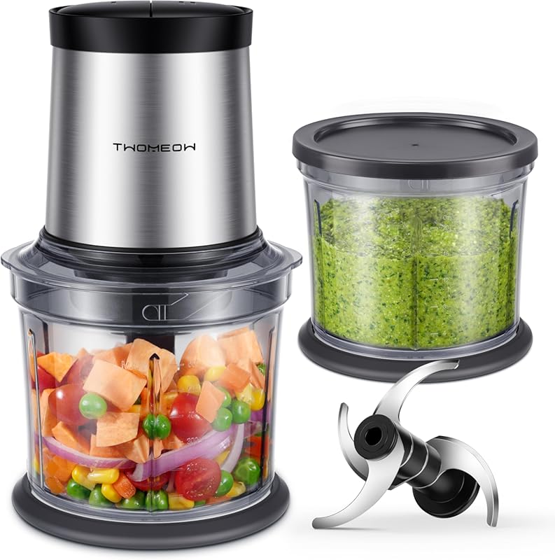 Powerful 4-Cup Electric Food Chopper Meat Grinder, 2 Bowls, 2 Speed, 4
