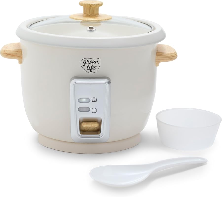 GreenLife 3-Cup Rice Cooker: PFAS-Free Ceramic Pot, Multicooker, Oatme