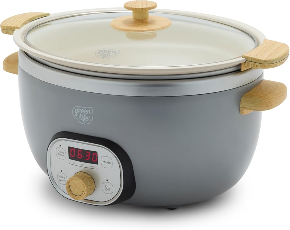 GreenLife 6QT Programmable Slow Cooker with Nonstick Ceramic Bowl, Tim