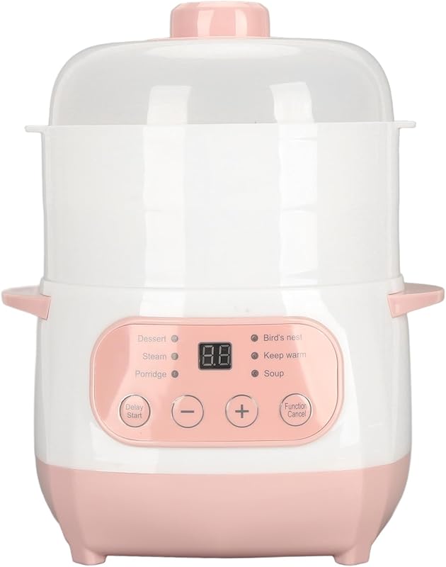 1L 200W Electric Stew Pot Smart Slow Cooker with Steamer, Boil Dry & T