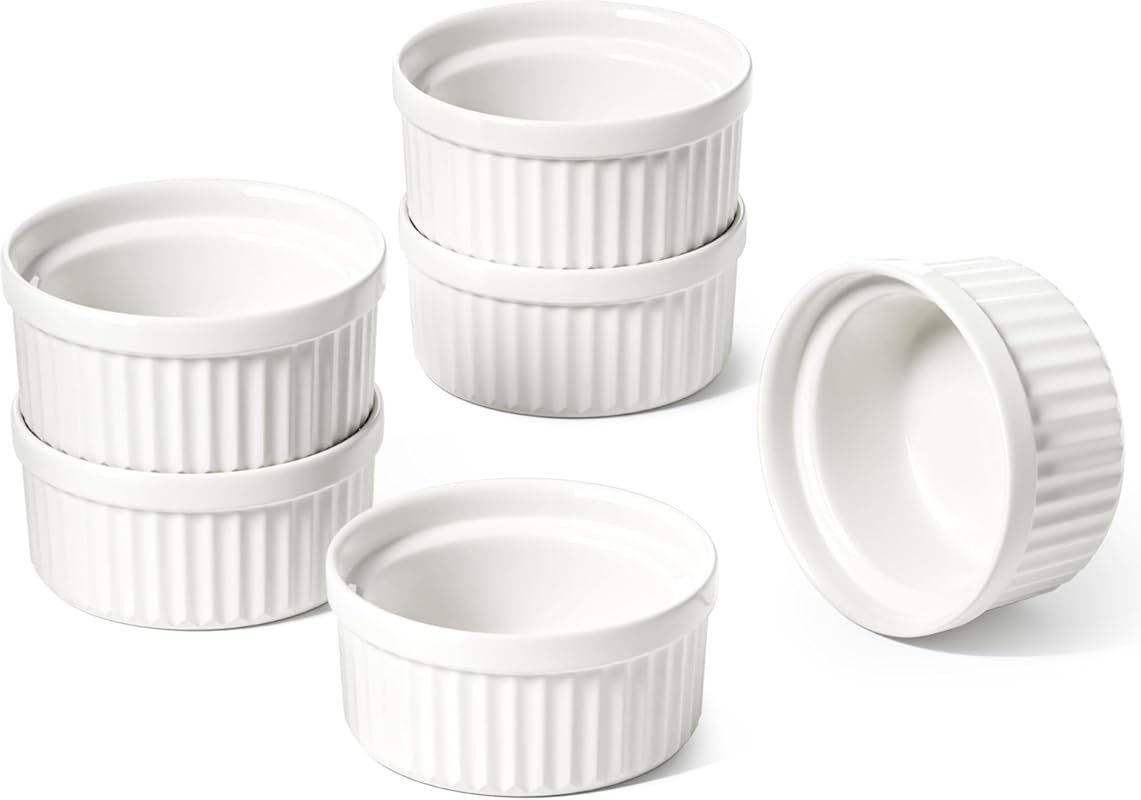 LE TAUCI 2 oz White Ceramic Dipping Bowls - Mini Ramekins, Microwave &
