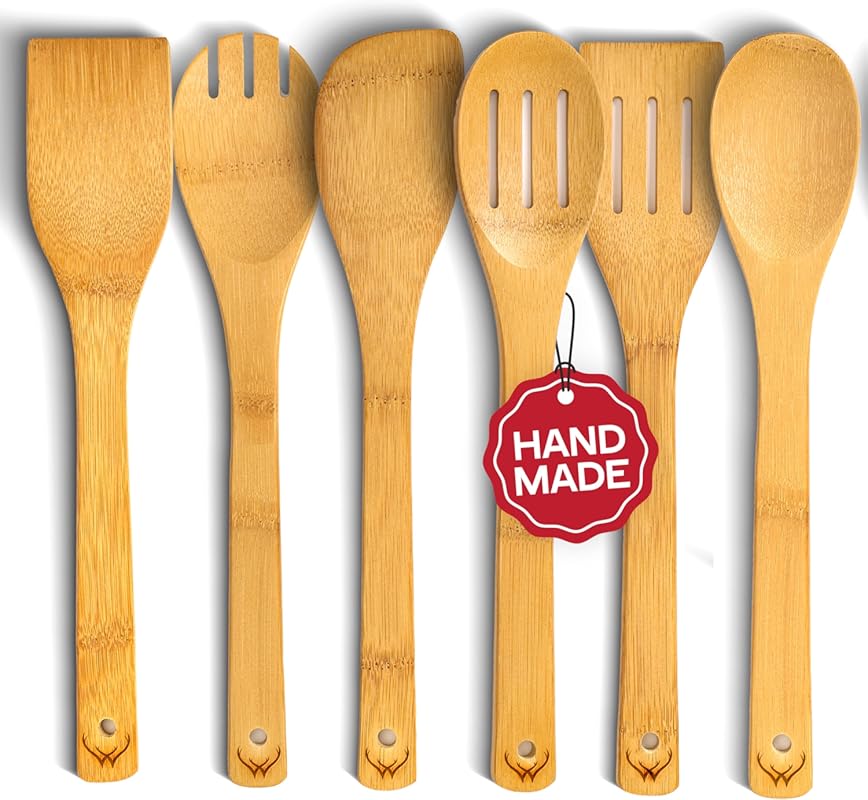 Set of 6 premium wooden spoons, versatile and safe for nonstick cookwa