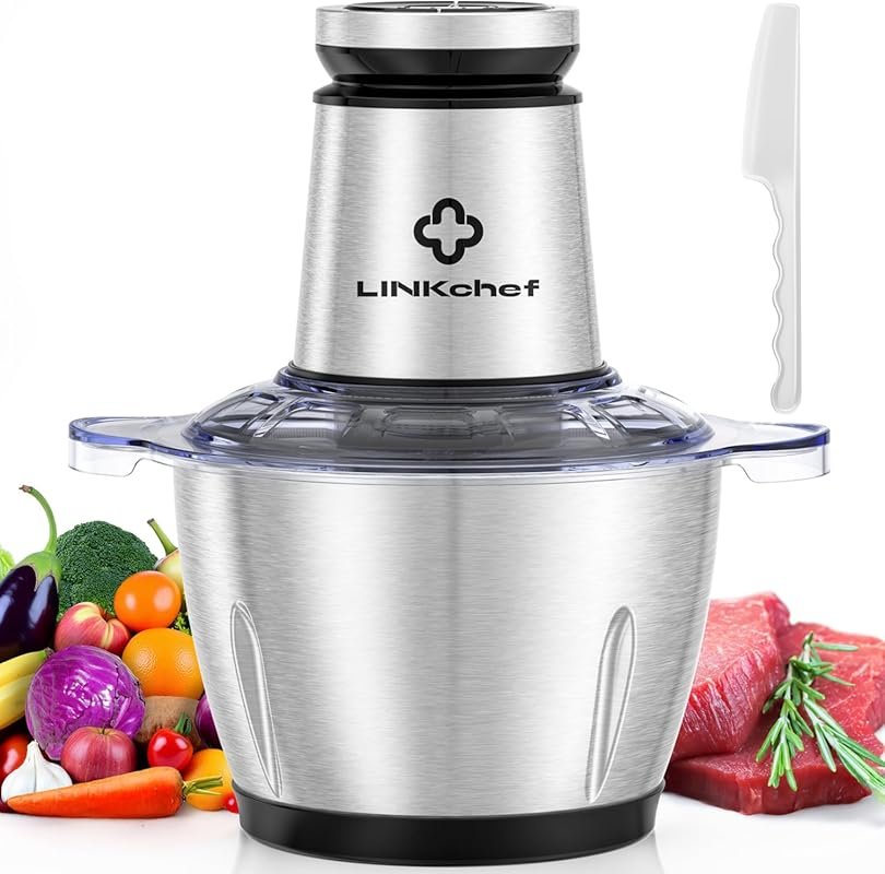 LINKChef Small Food Processor: 10 Cup 600W Electric Meat Grinder, Stai