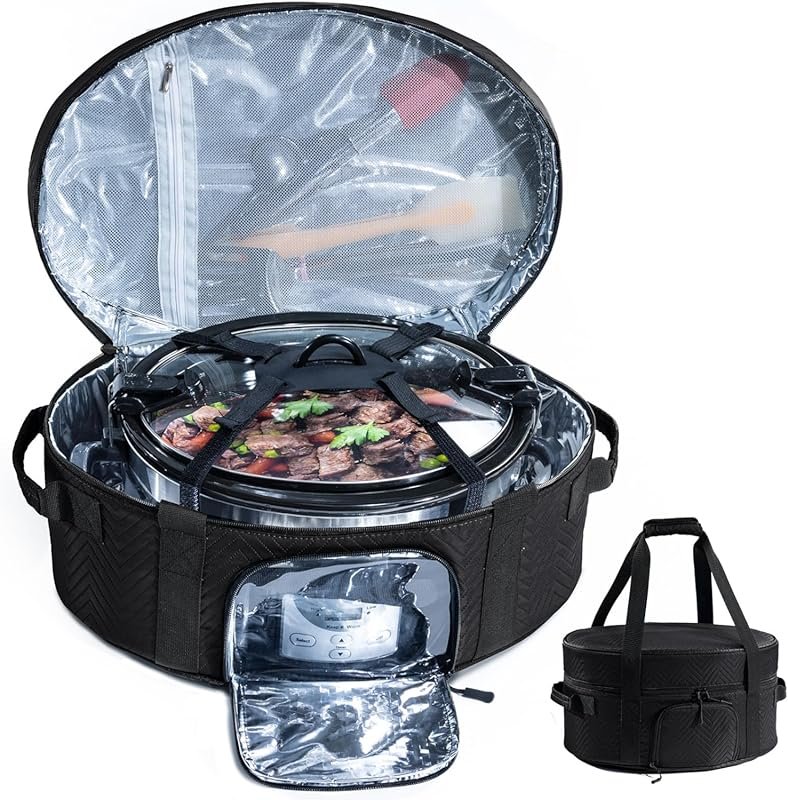 Insulated Slow Cooker Carrying Bag for 6-8 Quart CrockPot, Black Carri