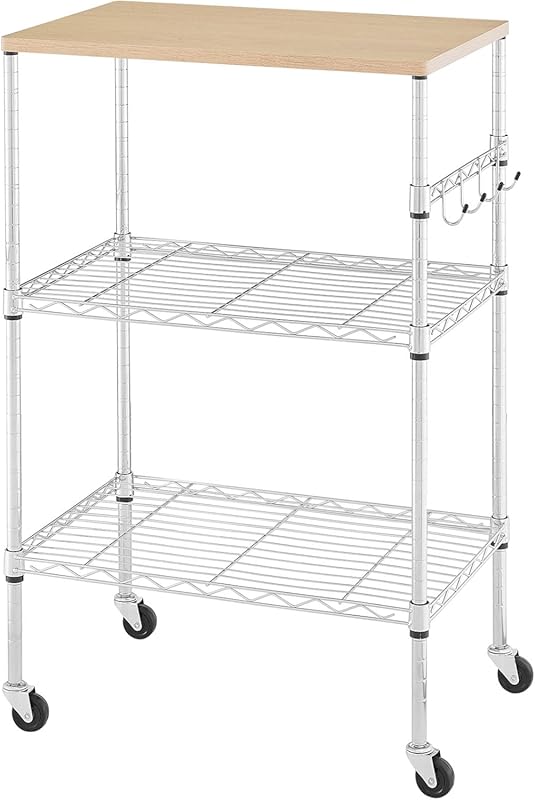 Multifunctional 3-Tier Rolling Microwave Cart with Adjustable Shelves,