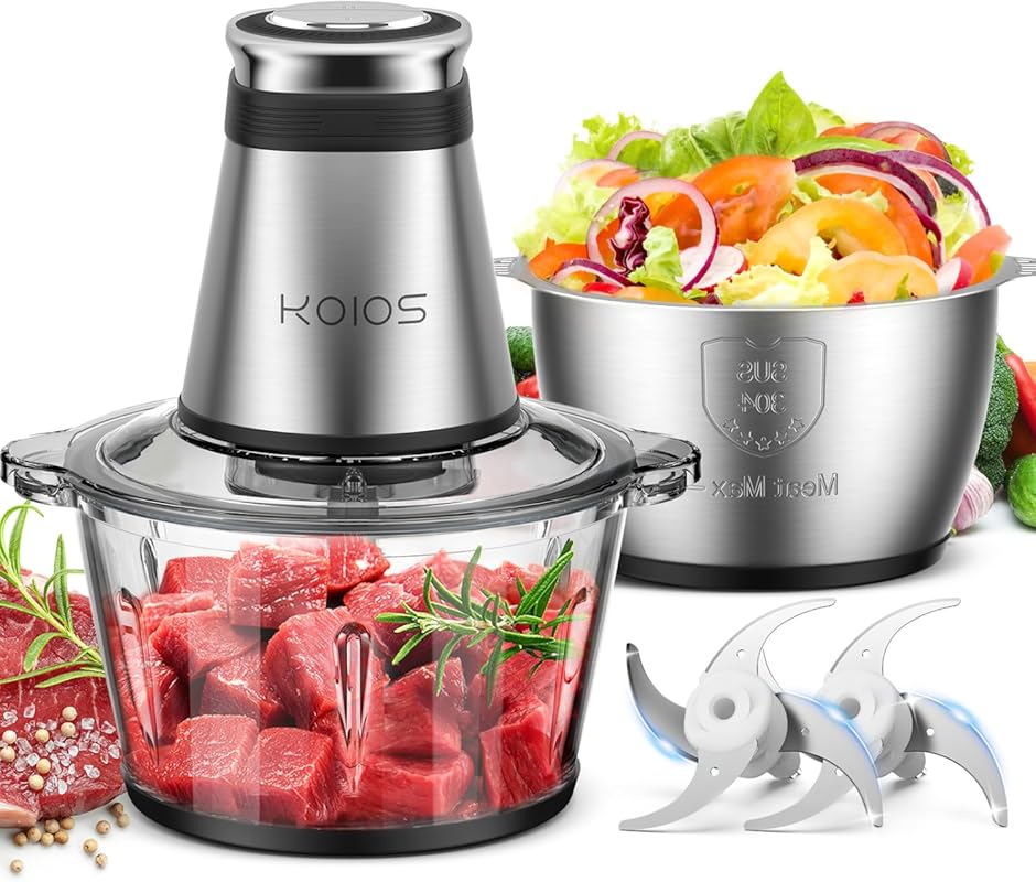 KOIOS 500W Electric Food Chopper & Grinder, Dual 8-Cup Bowls, 2 Bi-Lev