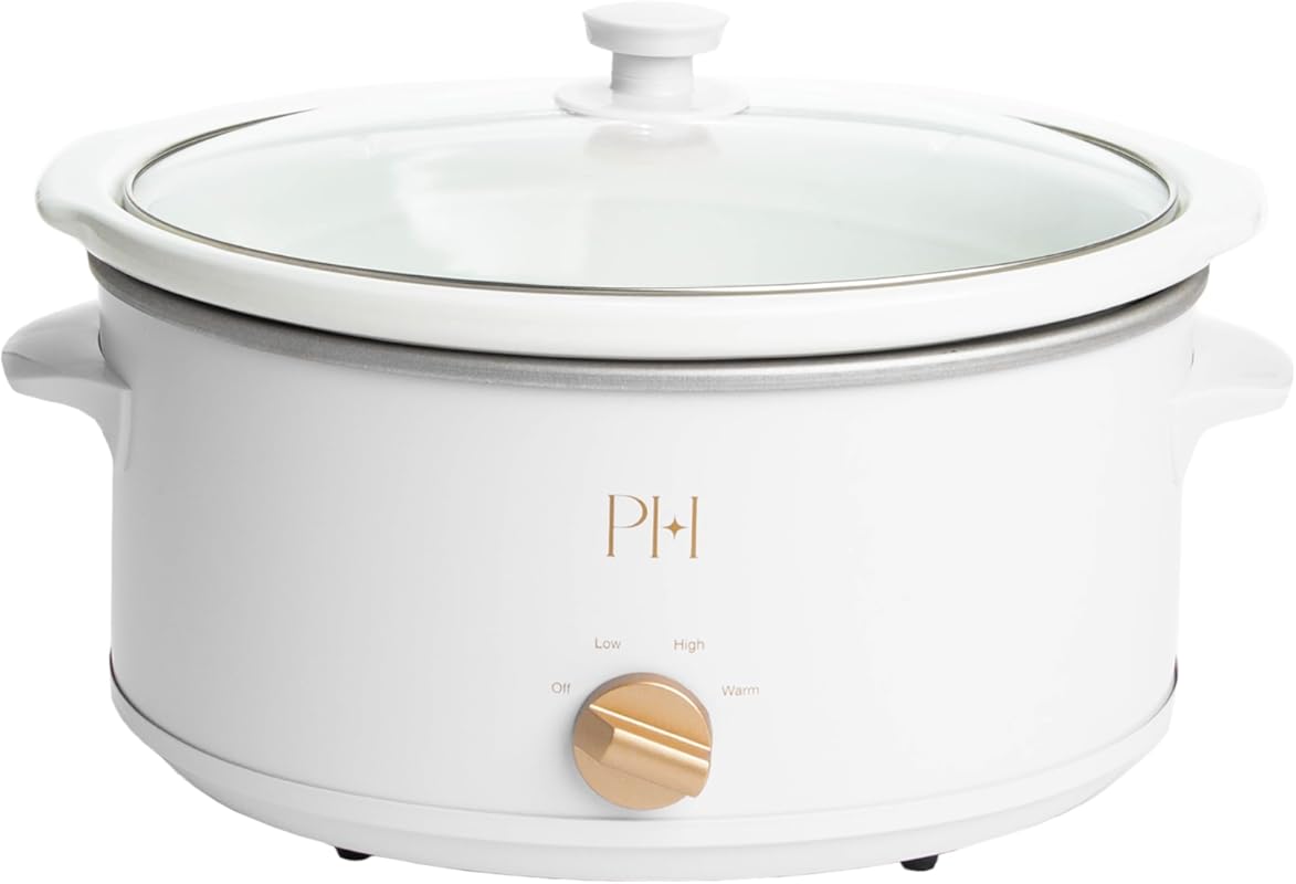 Paris Hilton 6-Quart White Manual Slow Cooker with Nonstick Stoneware,