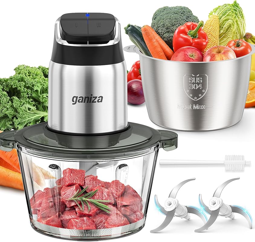 Ganiza 8 Cup Food Processor: 2-Speed Meat Grinder with Stainless Steel