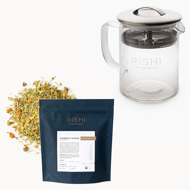 Rishi Tea Turmeric Ginger Herbal Tea with Glass Teapot: Organic Loose 