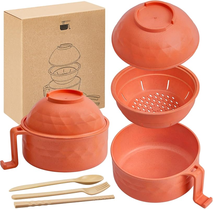 Microwave Noodle Bowl Set with Utensils for Ramen and College Dorm Ess
