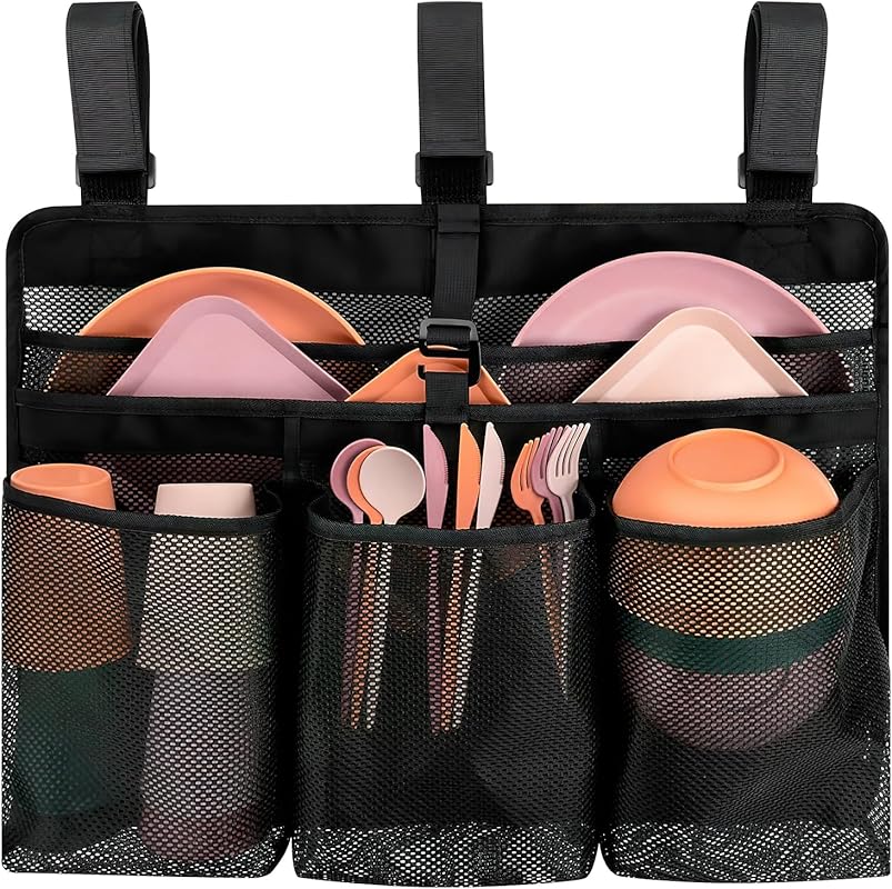 Black Collapsible Mesh Dish Drying Rack & Bag Organizer for RV Campers