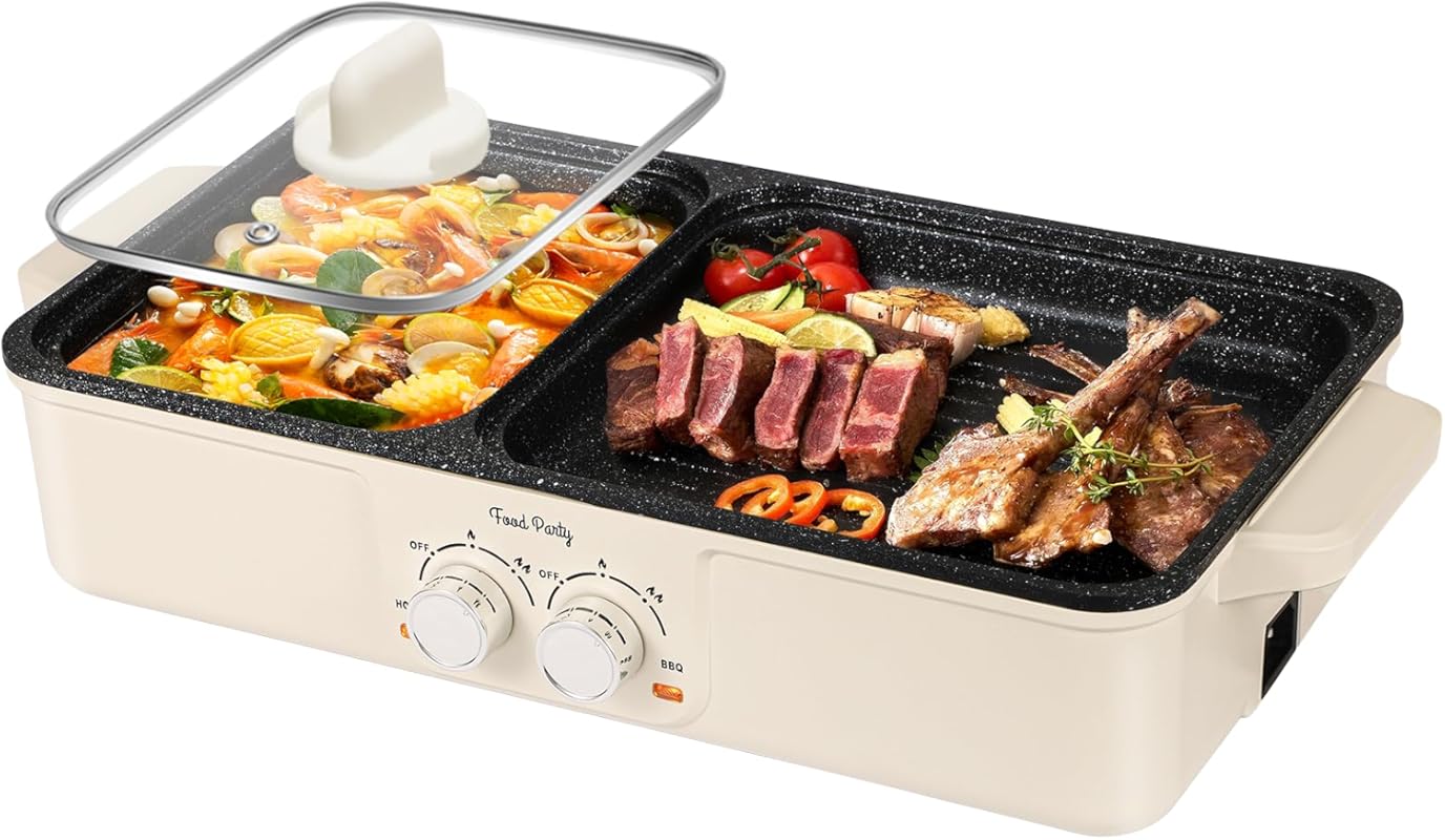 Food Party 2-in-1 Hot Pot & Electric Korean BBQ Grill: Indoor Smokeles